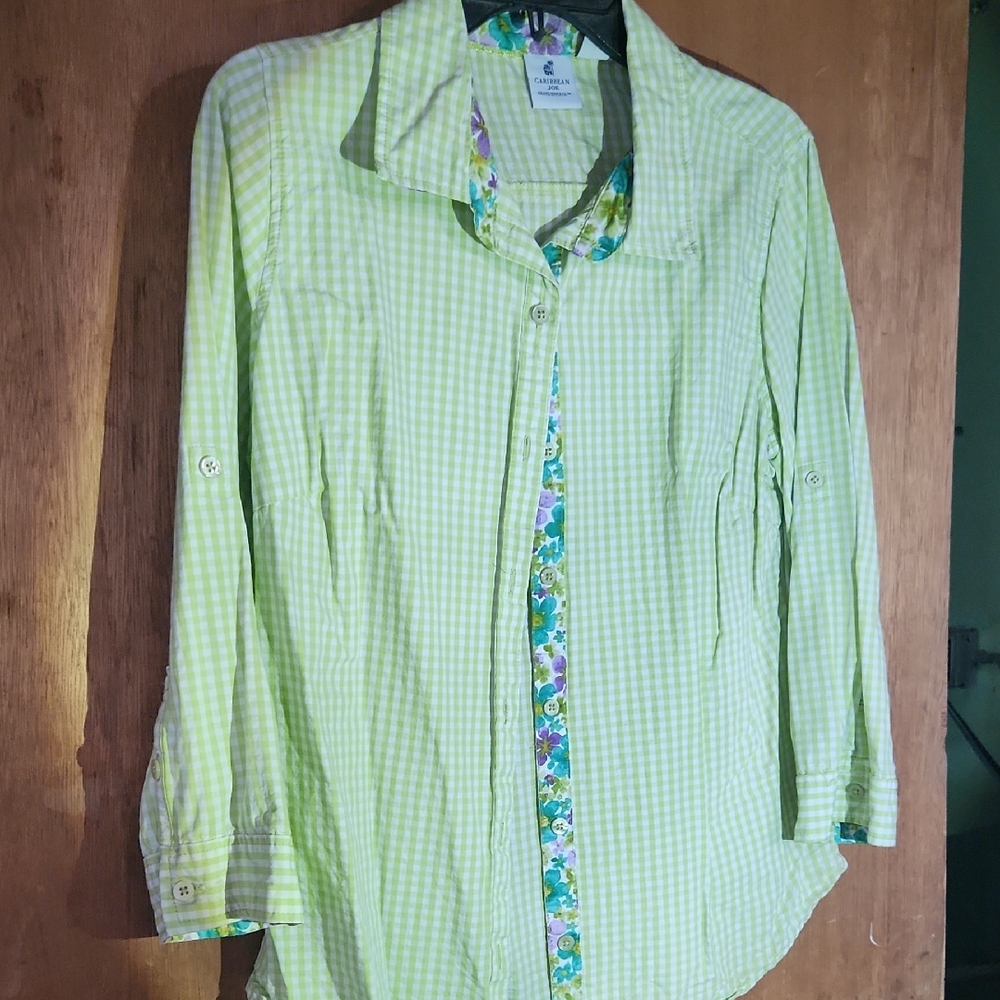 Green Checkered Button-Up Shirt